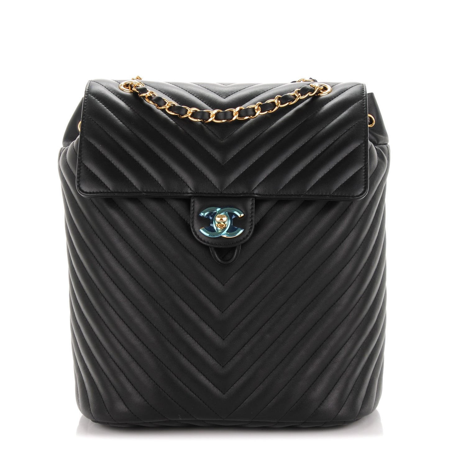 Calfskin Chevron Quilted Large Urban Spirit Backpack Black