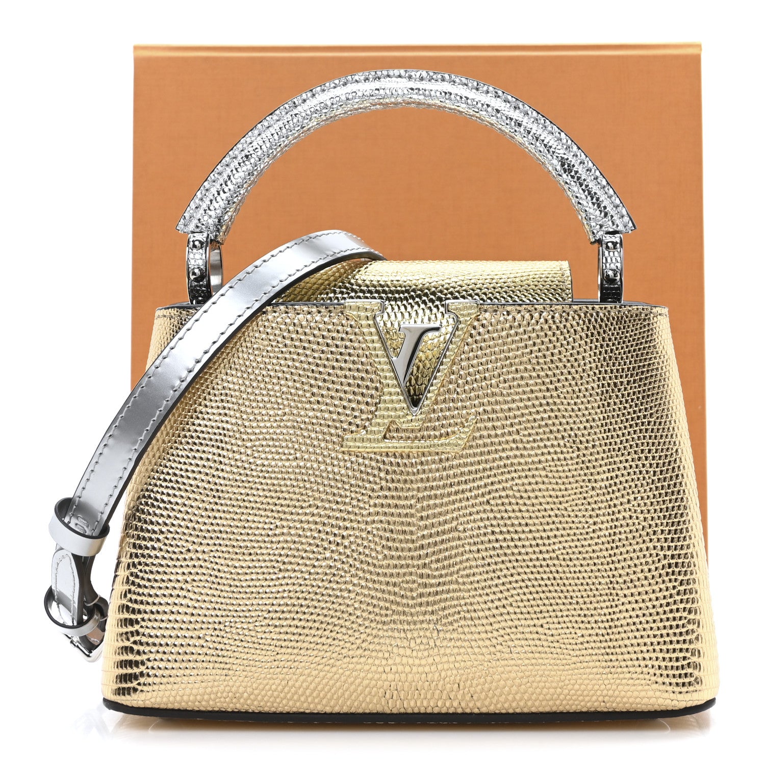 Louis Vuitton Metallic Lizard Capucines Mini Silver Gold 10 of 10