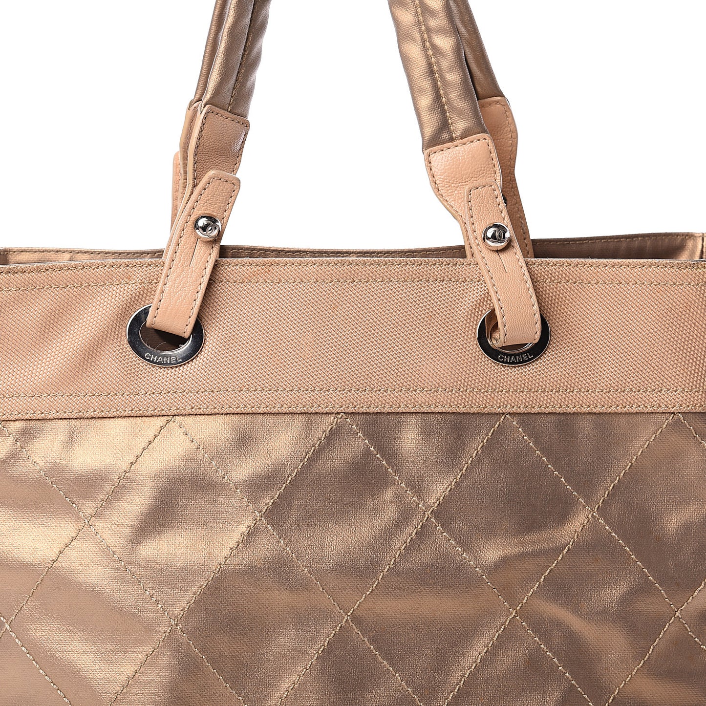 Metallic Coated Canvas Large Paris Biarritz Tote Gold