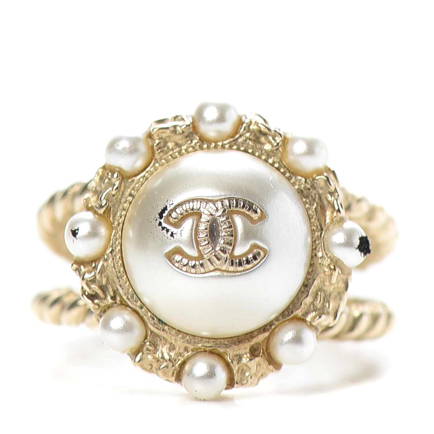 Chanel Pearl CC Ring 50 5 Gold Pearly White 1 of 6