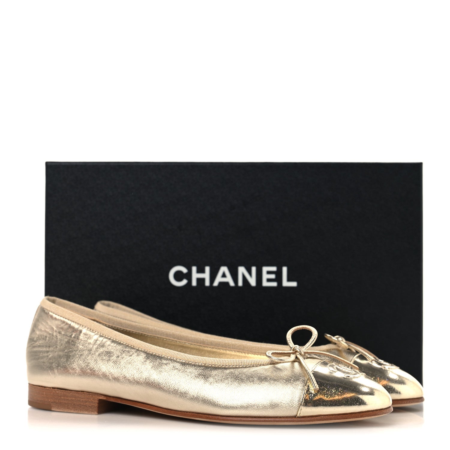 Chanel Metallic Goatskin CC Cap Toe Ballerina Flats 37 Gold 11 of 11