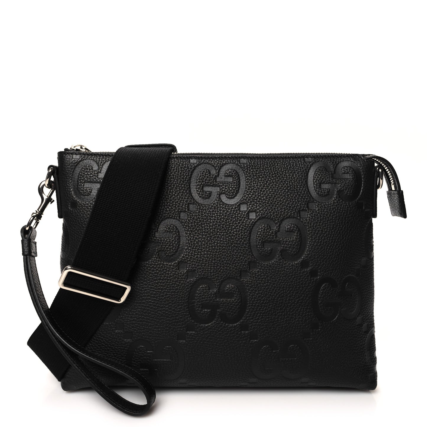 Piuma Calfskin Jumbo GG Embossed Medium Wristlet Messenger Bag Black
