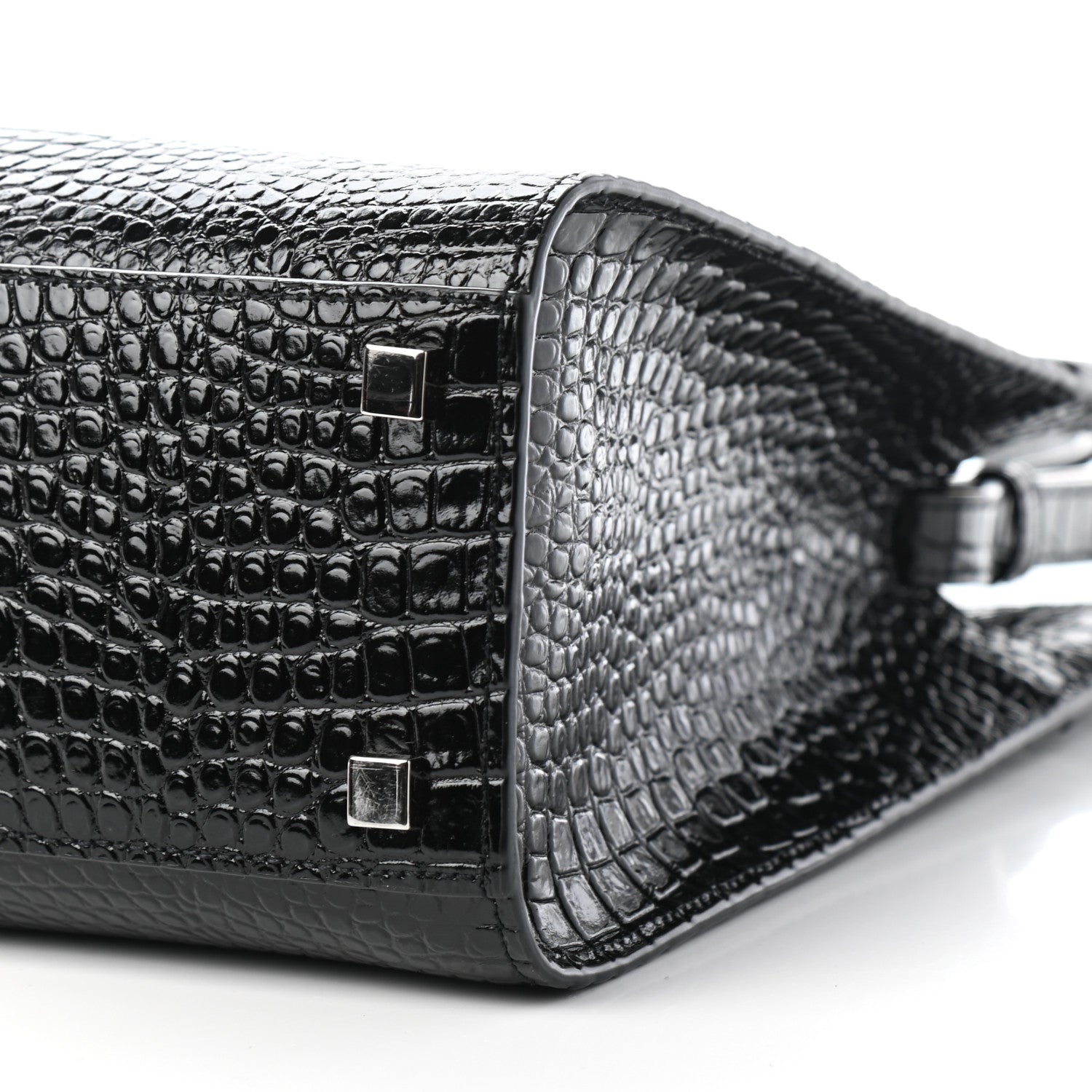 Saint Laurent Shiny Calfskin Crocodile Embossed Small Manhattan Shopper Tote Black 8 of 8