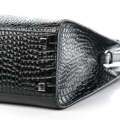 Saint Laurent Shiny Calfskin Crocodile Embossed Small Manhattan Shopper Tote Black 8 of 8