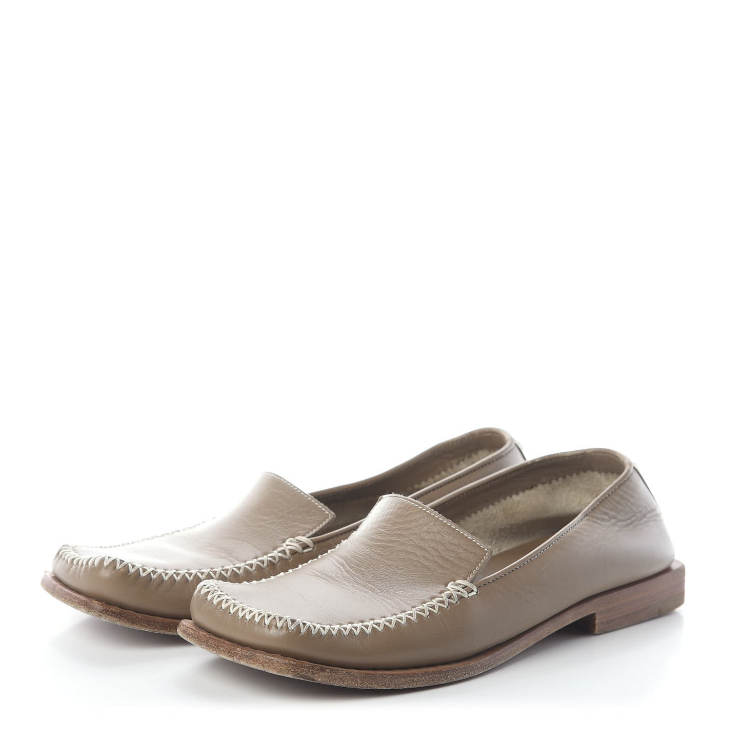 Calfskin Square Toe Loafers 36.5 Taupe