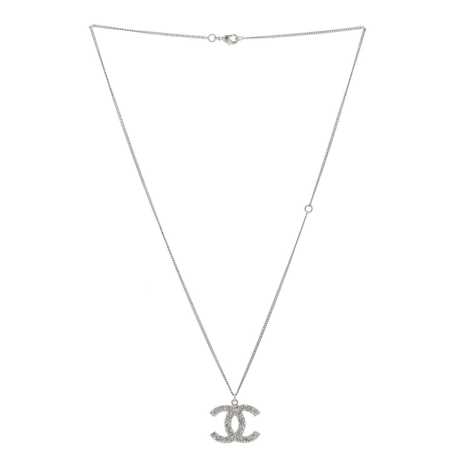 Chanel Crystal CC Pendant Necklace Silver 3 of 5