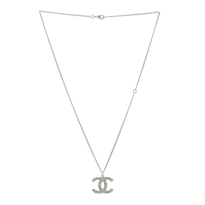 Chanel Crystal CC Pendant Necklace Silver 3 of 5