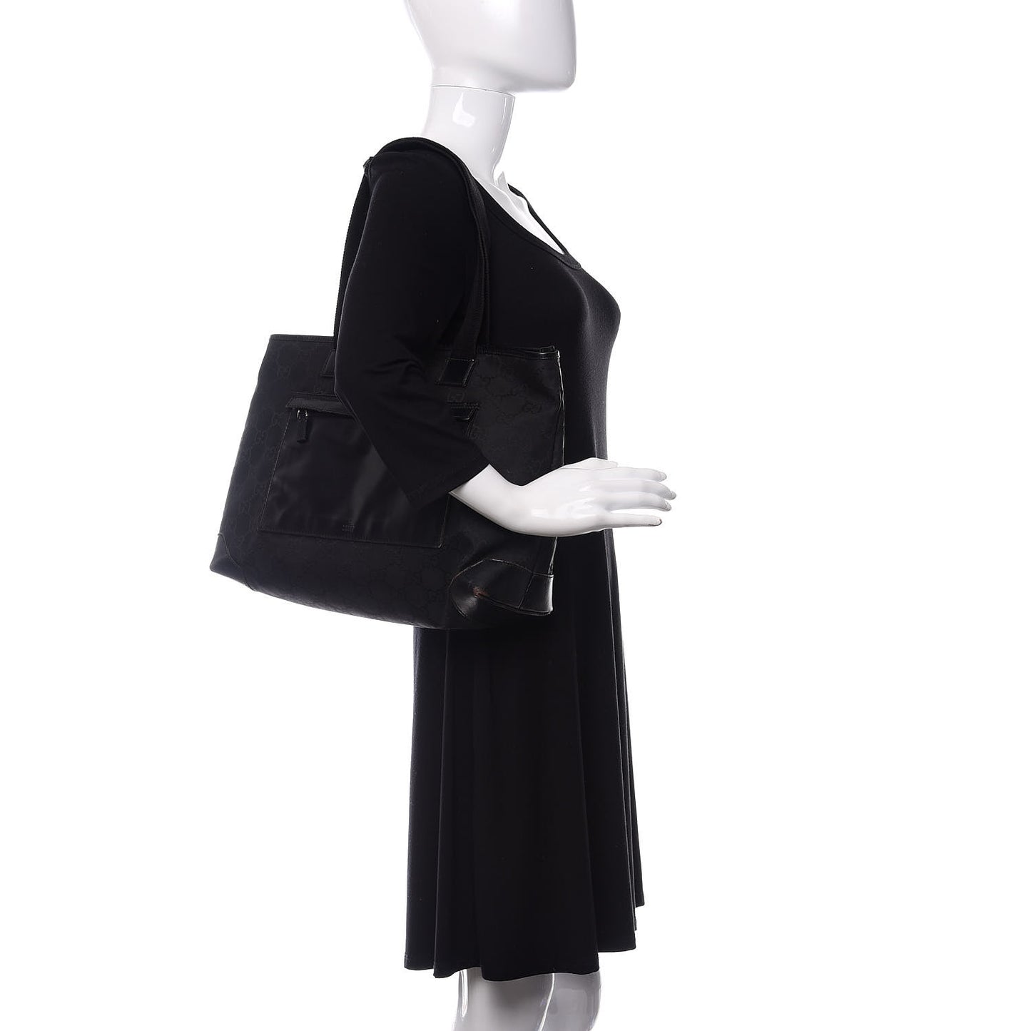 Nylon Monogram Calfskin Large Tote Bag Black