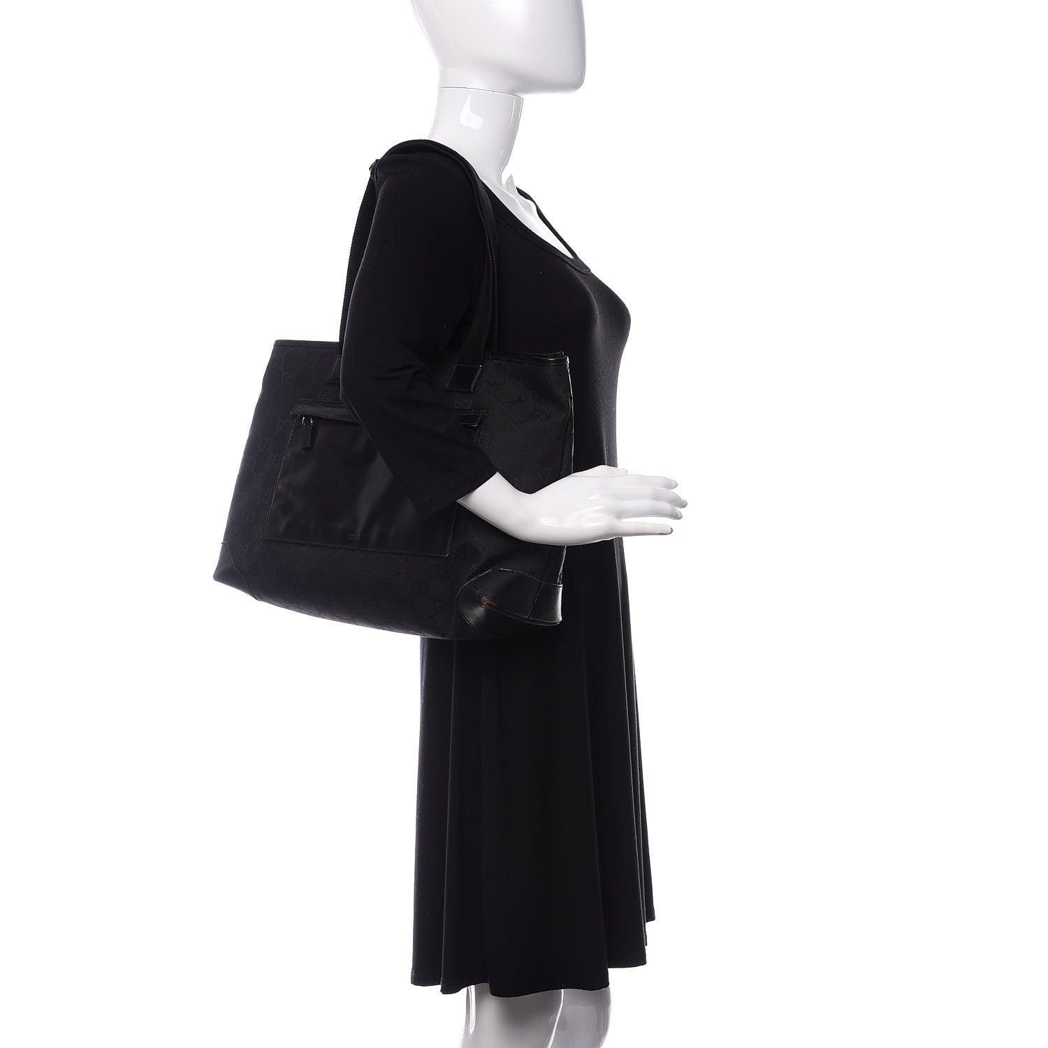 Gucci Nylon Monogram Calfskin Large Tote Bag Black 2 of 9