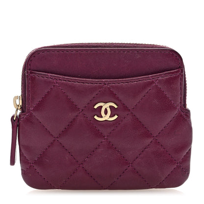 Chanel Lambskin Quilted Zip Card Holder Wallet Burgundy 1 of 7