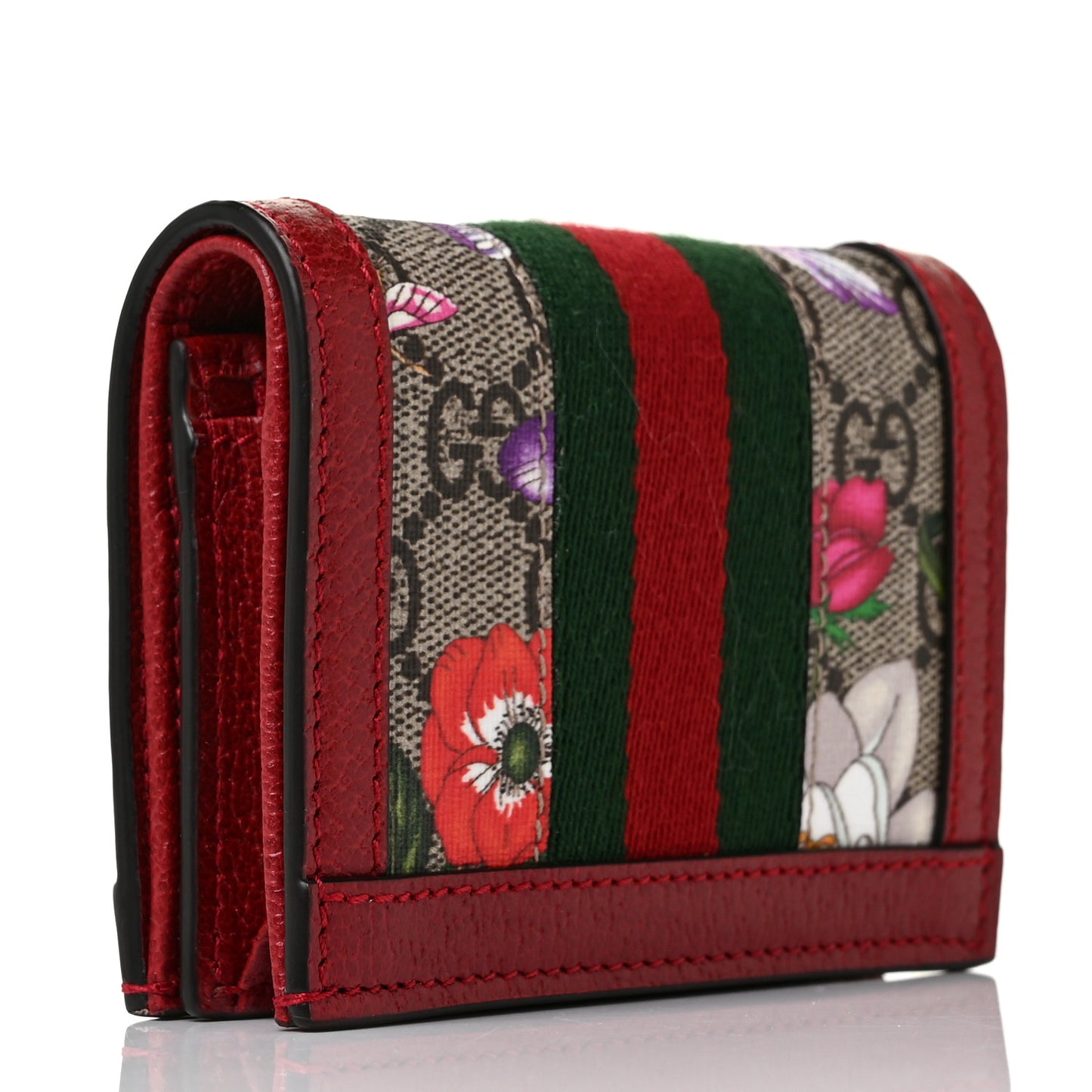 GG Supreme Monogram Flora Web Ophidia Card Case Red
