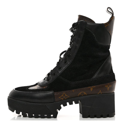 Louis Vuitton Suede Calfskin Monogram Laureate Platform Desert Boots 37 Black 1 of 8