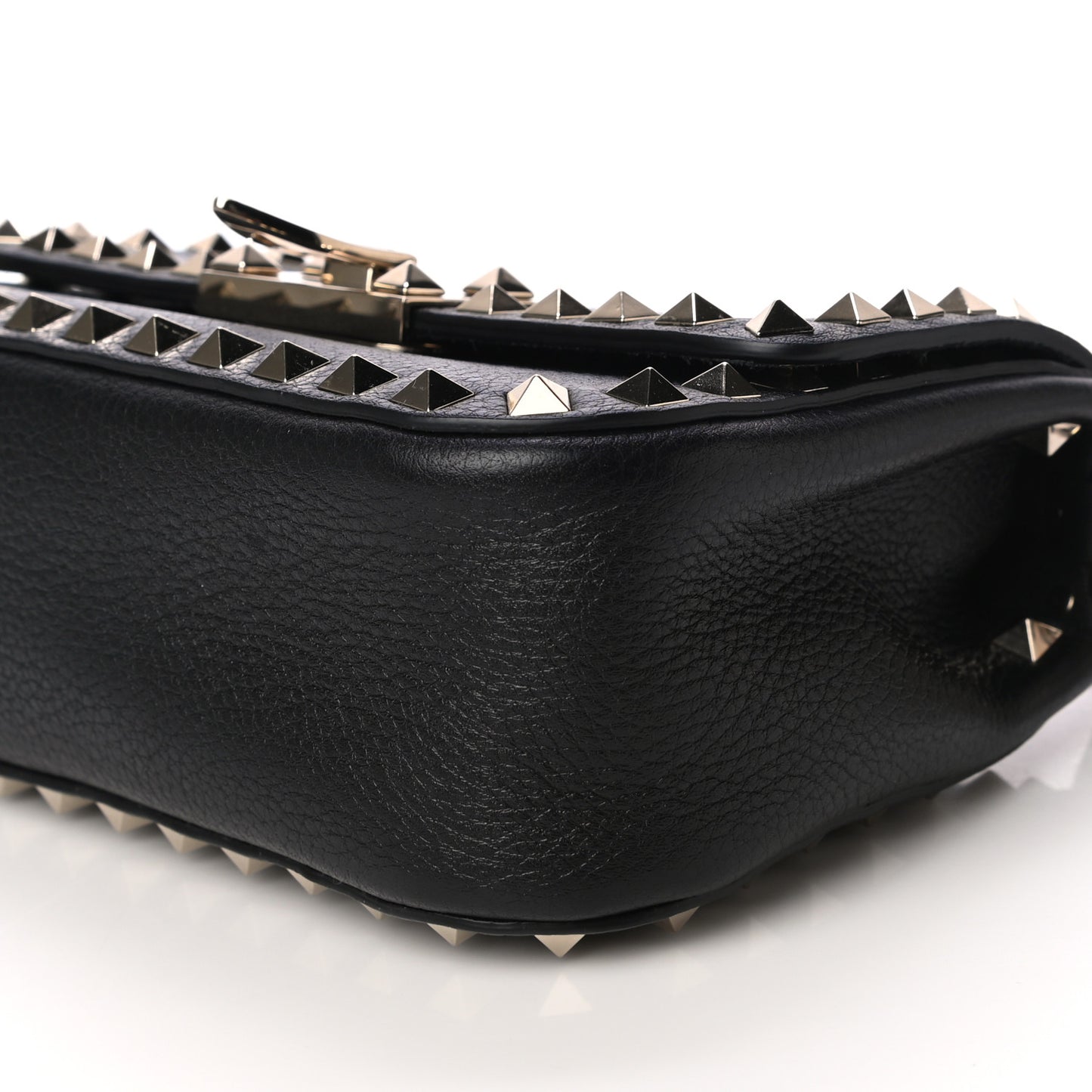 Grainy Calfskin Small Rockstud Top Handle Bag Black