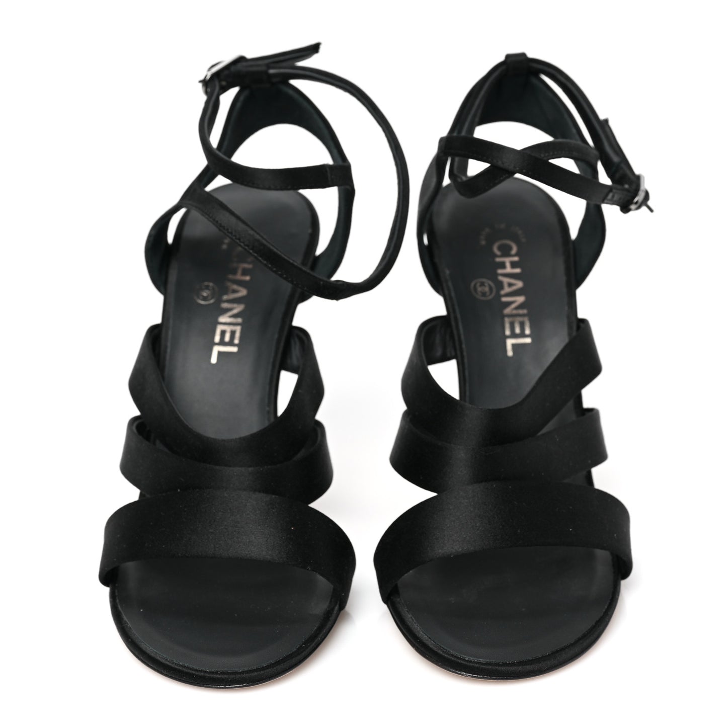 Satin Crystal Snake Sandals 40.5 Black