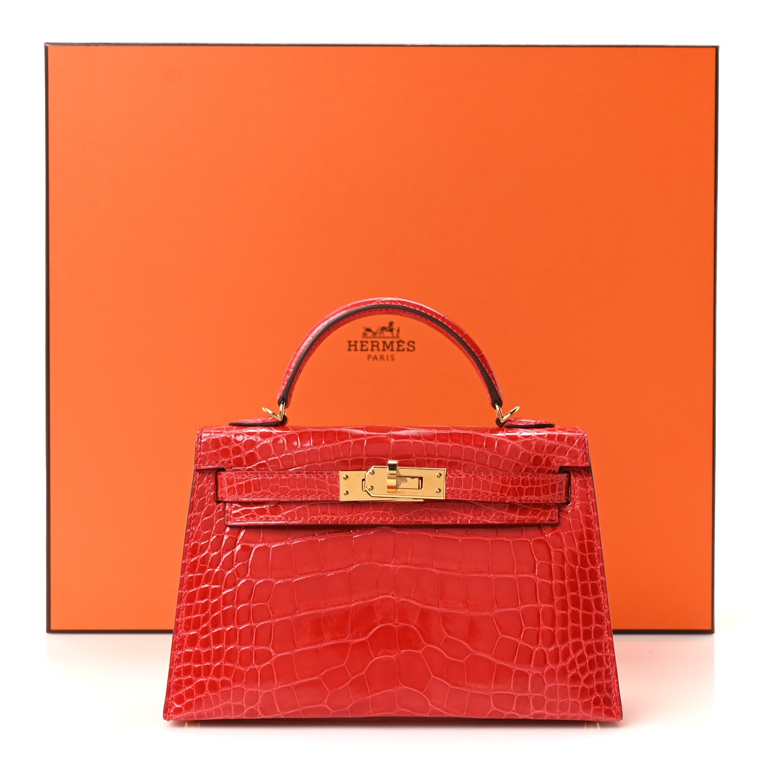 Hermes Shiny Alligator Horseshoe Mini Kelly Sellier 20 Rouge de