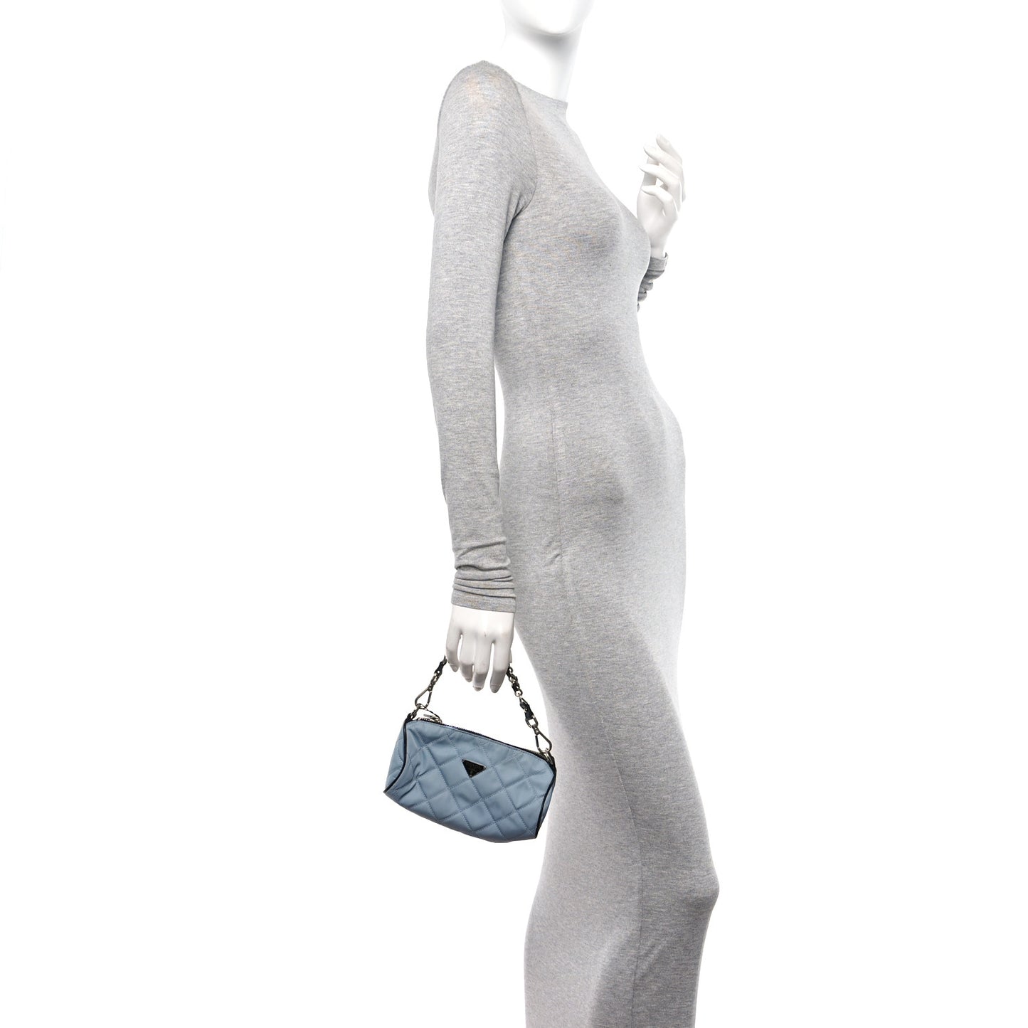 Tessuto Nylon Saffiano Impunturato Quilted Barrel Pochette Blue