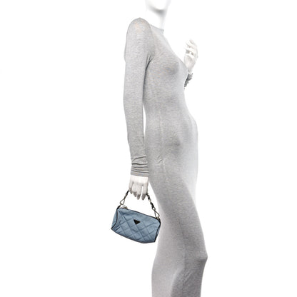 Prada Tessuto Nylon Saffiano Impunturato Quilted Barrel Pochette Blue 2 of 10