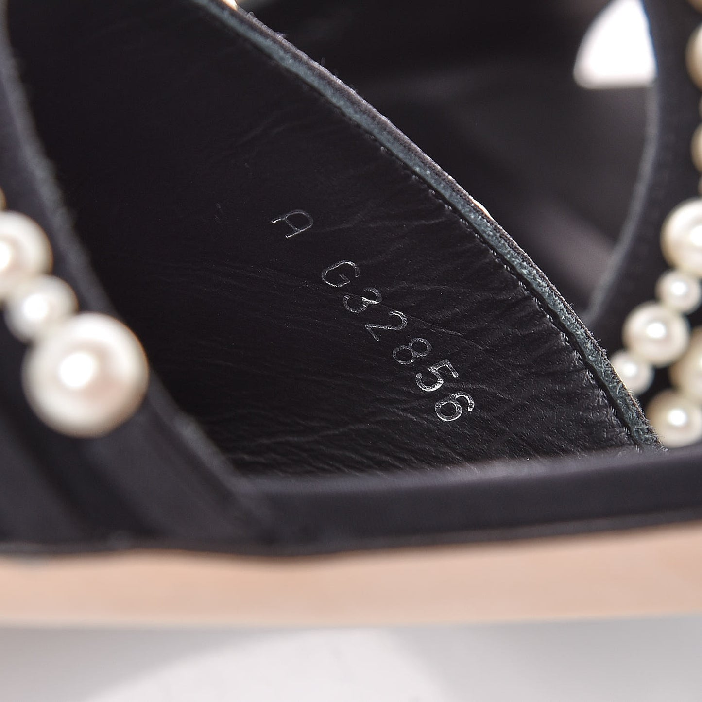 Satin Pearl Flat Sandals 39 Black
