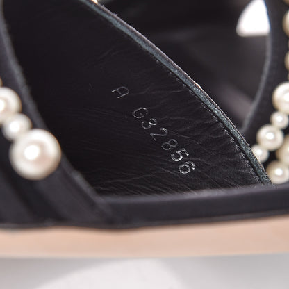 Chanel Satin Pearl Flat Sandals 39 Black 7 of 12