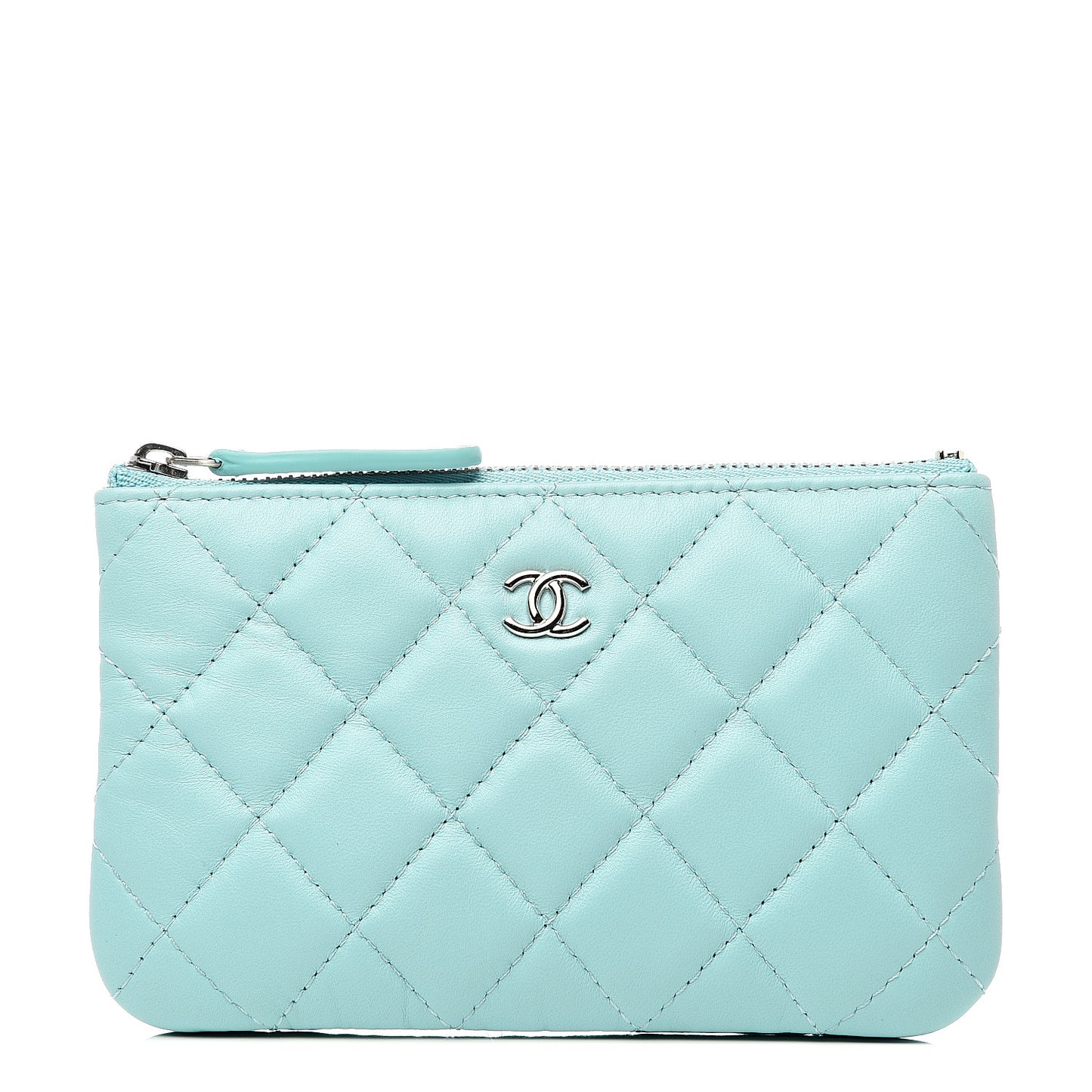 Lambskin Quilted Small Cosmetic Case Light Blue