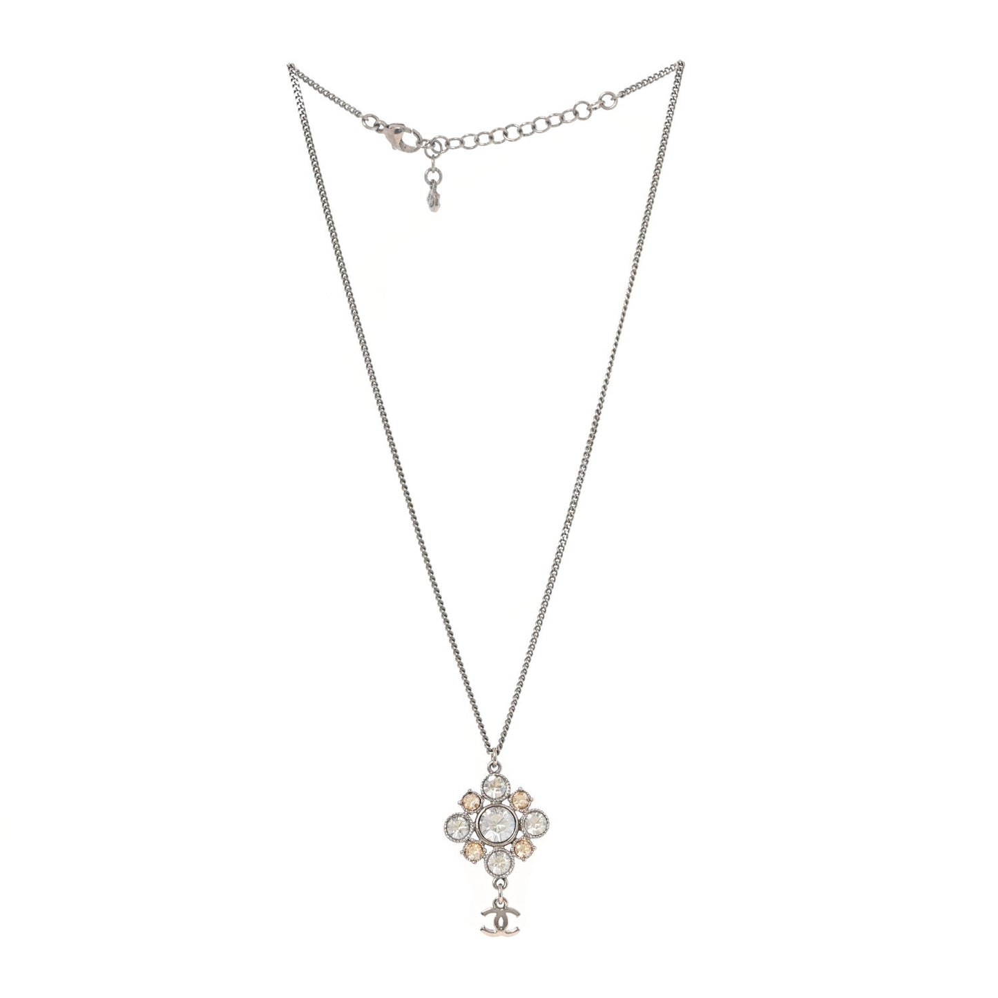 Crystal CC Drop Pendant Necklace Silver