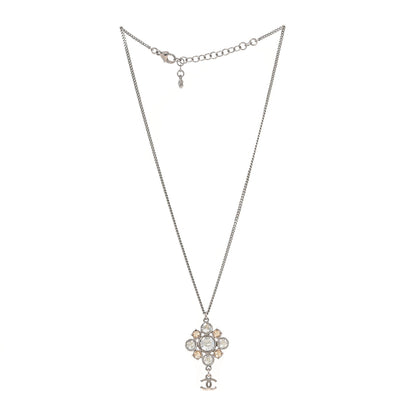 Chanel Crystal CC Drop Pendant Necklace Silver 3 of 4