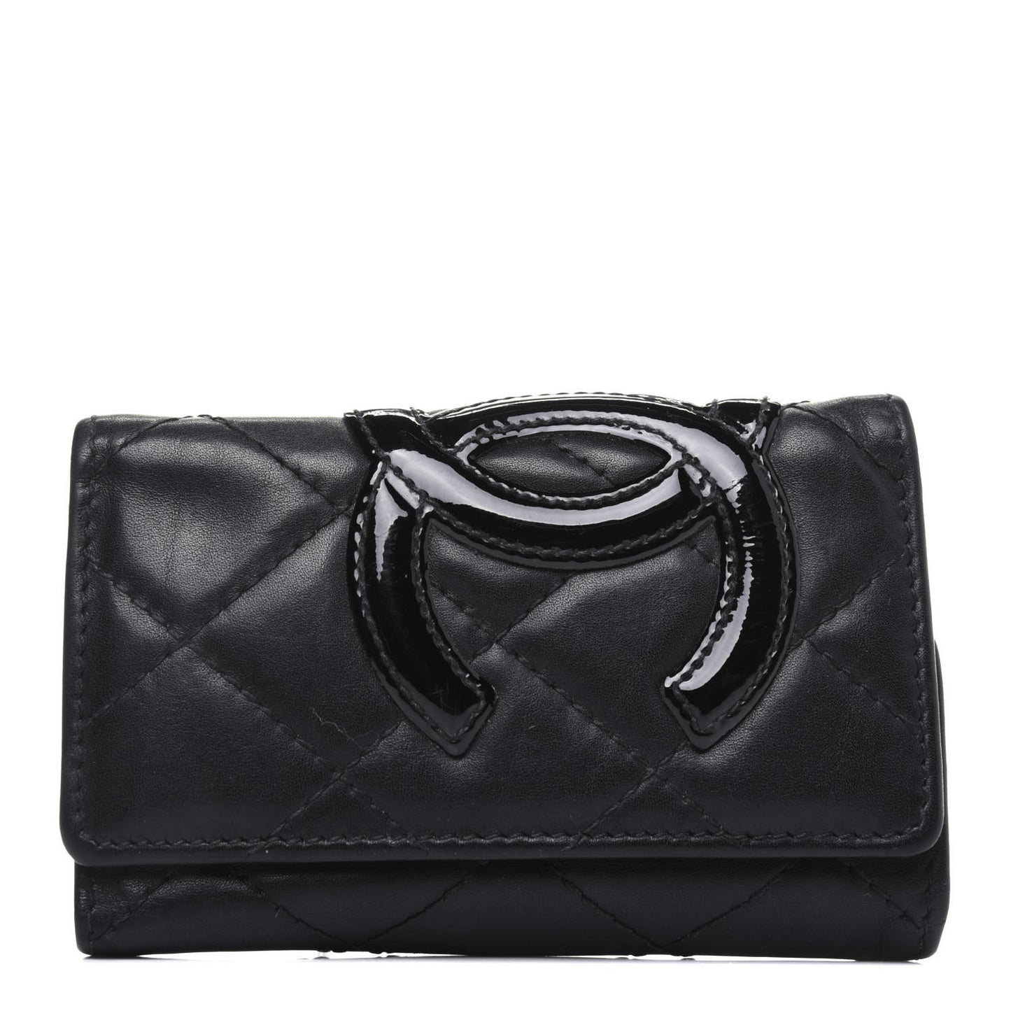 Calfskin Quilted Cambon 6 Key Holder Black