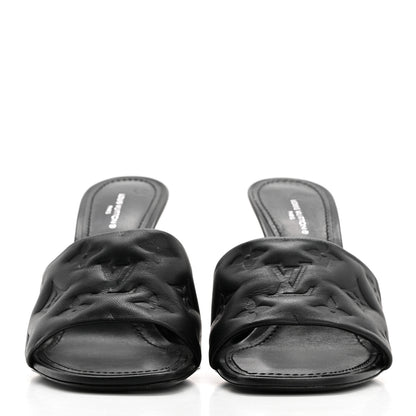 Louis Vuitton Lambskin Embossed Monogram Revival High Heel Mules 38 Black 2 of 8