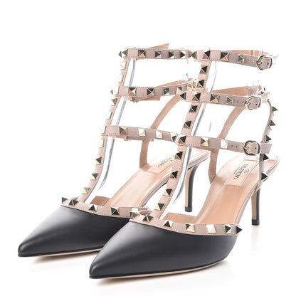 Valentino Garavani Calfskin Nappa Rockstud Ankle Strap 65mm Pumps 40 Black Poudre 3 of 8