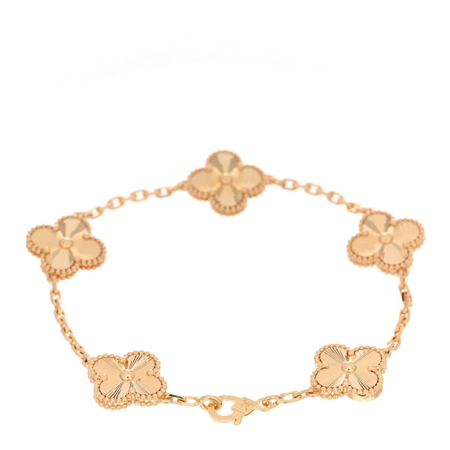 18K Yellow Gold 5 Motifs Guilloche Vintage Alhambra Bracelet