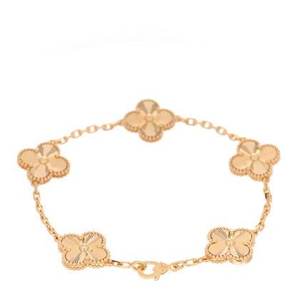 Van Cleef & Arpels 18K Yellow Gold 5 Motifs Guilloche Vintage Alhambra Bracelet 2 of 3