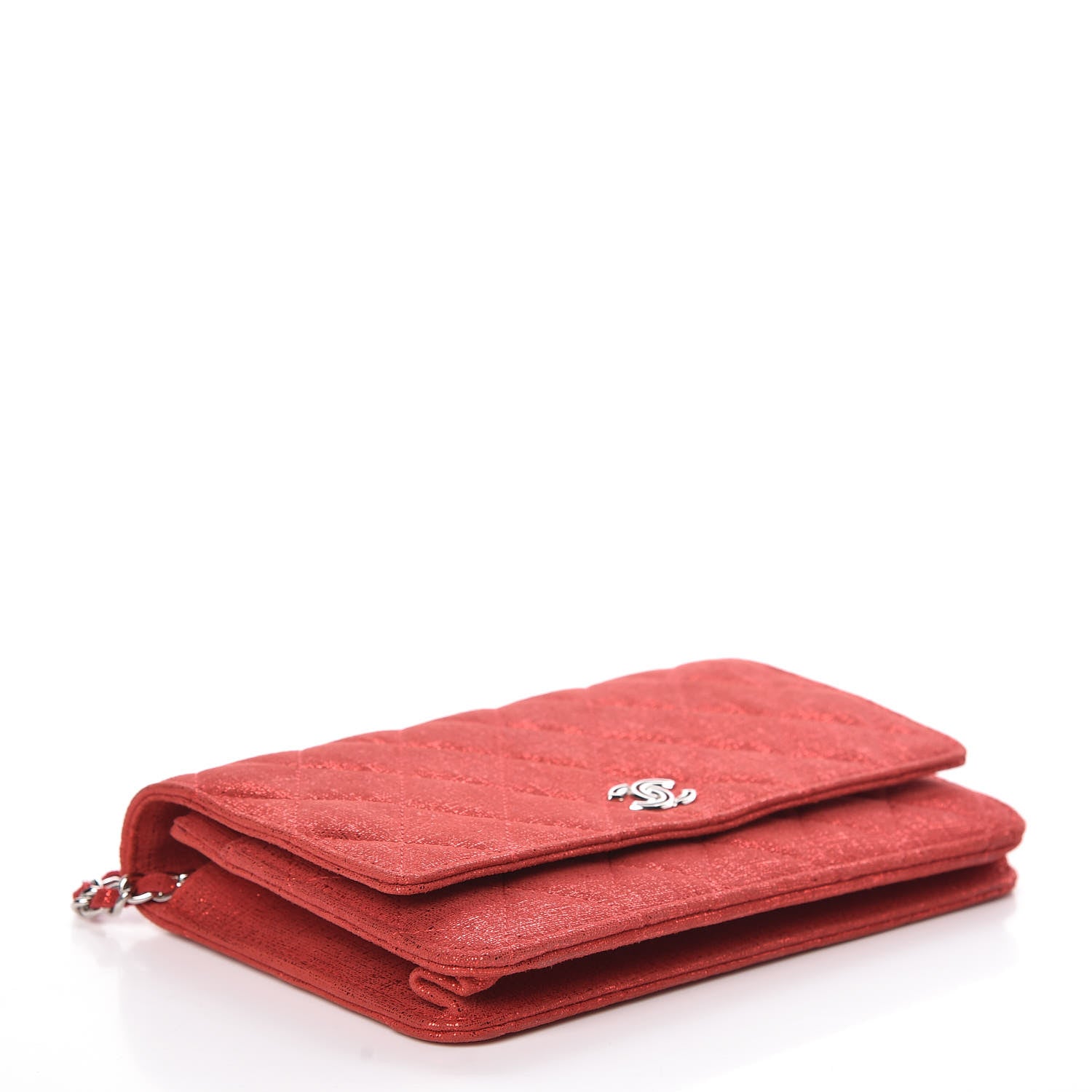 Chanel Metallic Iridescent Calfskin Wallet On Chain WOC Red 4 of 9