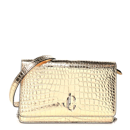 Jimmy Choo Metallic Calfskin Crocodile Embossed Palace Crossbody Light Gold 1 of 8