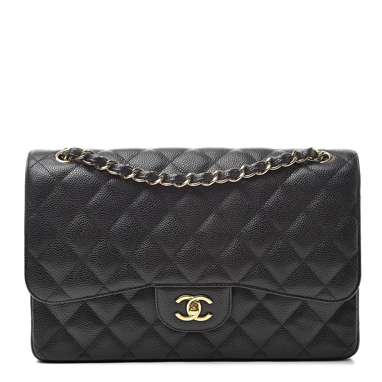 Caviar Quilted Jumbo Double Flap Black