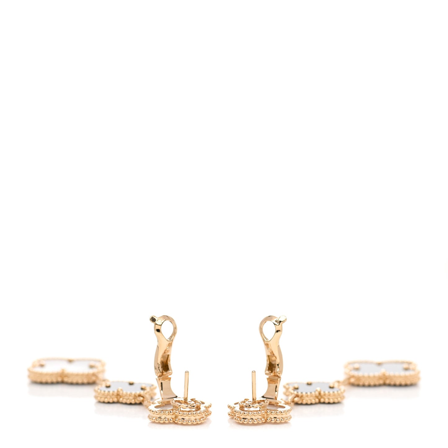 18K Yellow Gold Mother of Pearl Black Onyx 3 Motifs Magic Alhambra Earrings