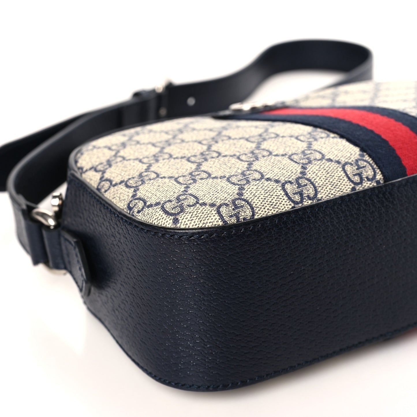 GG Supreme Monogram Textured Dollar Calfskin Web Small Ophidia Camera Bag Beige Blue