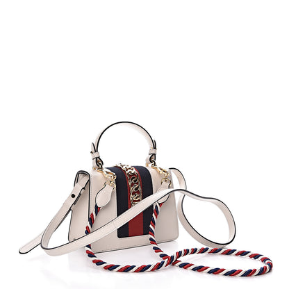 Gucci Calfskin Embroidered Mini Sylvie Top Handle Bag White 3 of 10