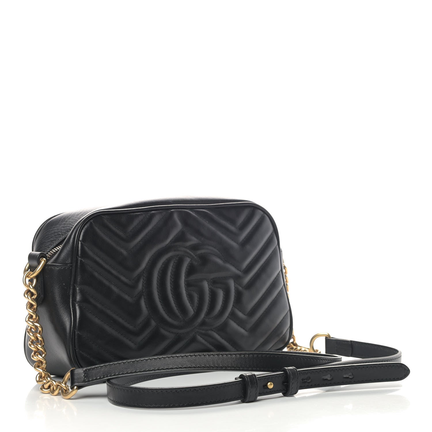 Gucci Calfskin Matelasse Small GG Marmont Chain Shoulder Bag Black 2 of 8