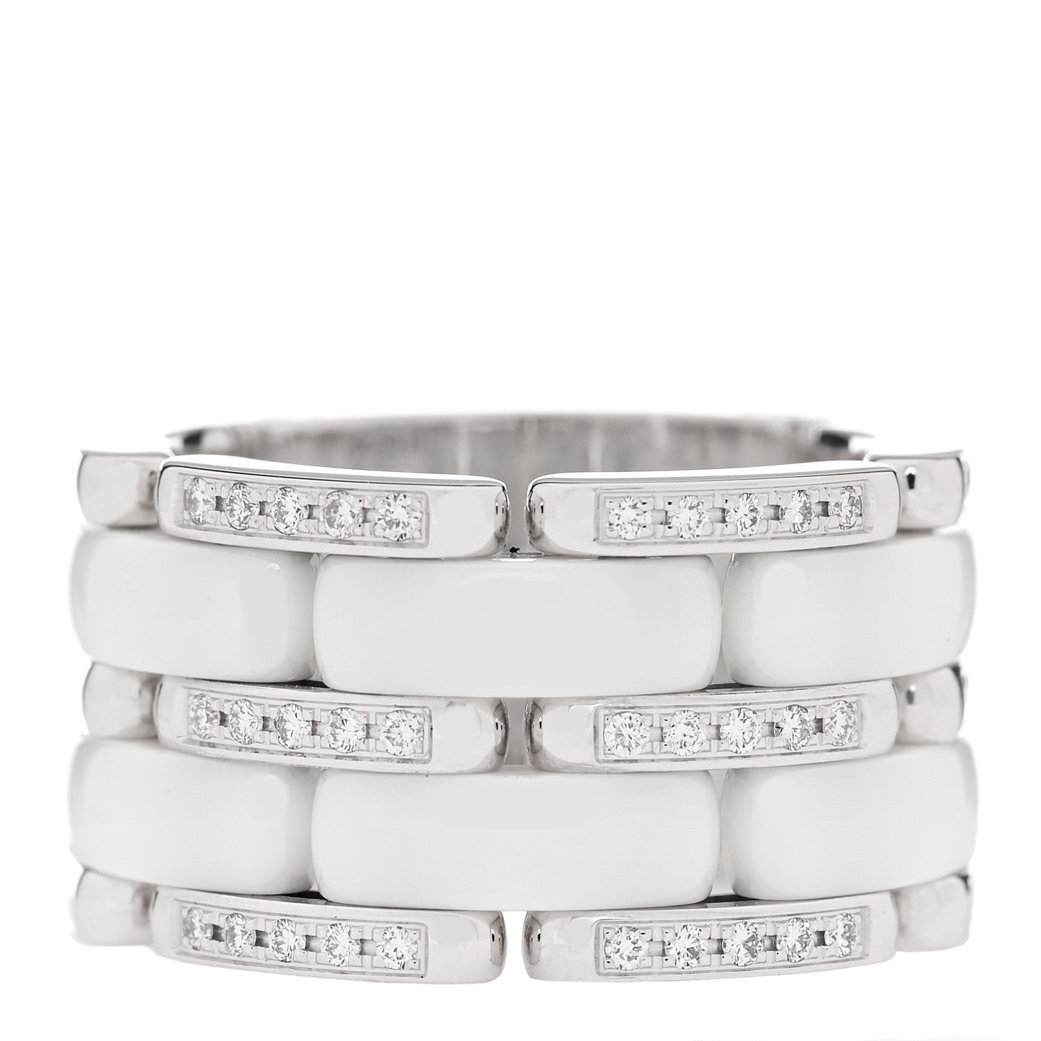 Chanel 18k White Gold Diamond Ceramic Large Ultra Ring 50 5.5 White 1 of 7