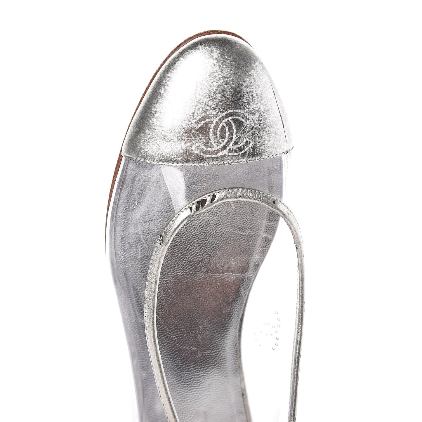 PVC Metallic Calfskin CC Cap Toe Ballet Flats 40.5 Silver