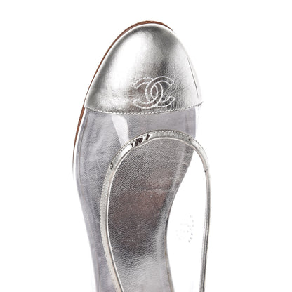 Chanel PVC Metallic Calfskin CC Cap Toe Ballet Flats 40.5 Silver 14 of 18