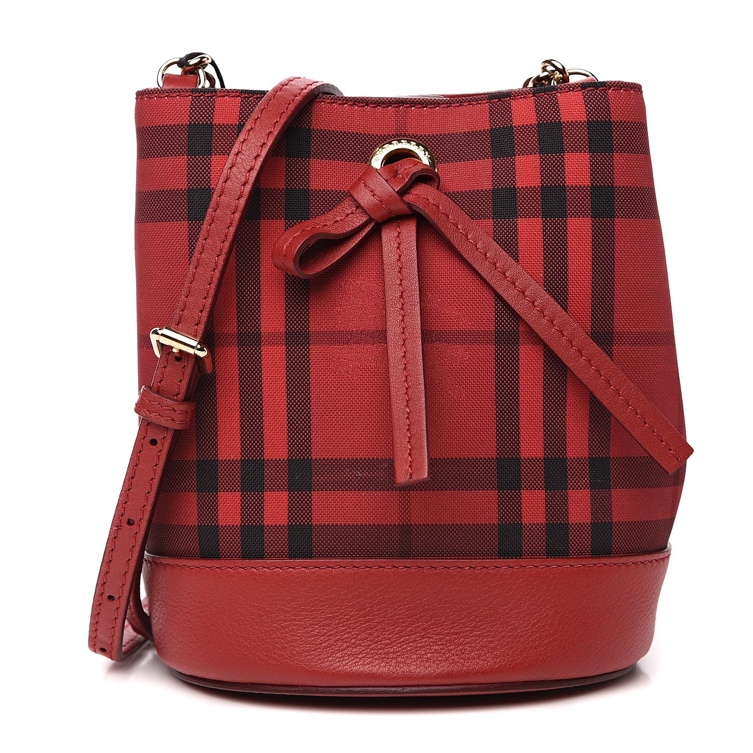 Burberry Overdyed Canvas Horseferry Check Baby Bucket Bag Parade Red 1 of 7