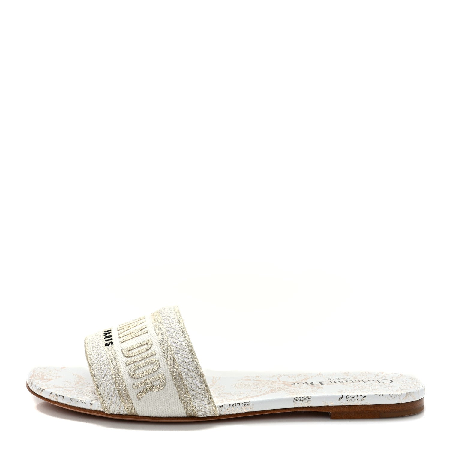 Christian Dior Canvas Lurex Jardin d'Hiver Embroidered Dway Flat Slide Sandals 38.5 White Palladium 1 of 9