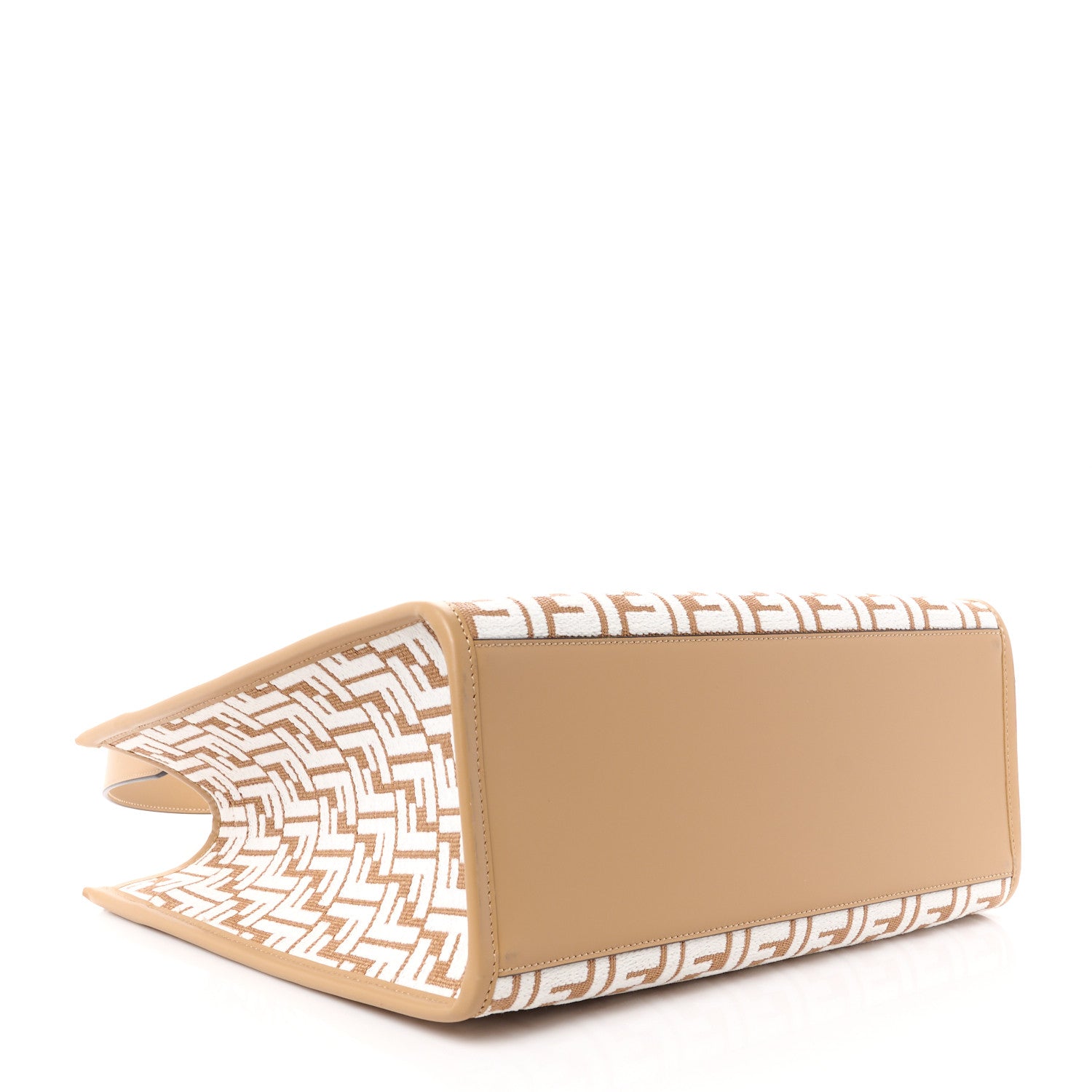 Fendi Woven Fabric Calfskin FF Medium Fendi Sunshine Shopper Tote Natural White Dark Honey 4 of 10