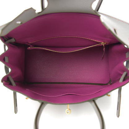 Hermes Togo Horseshoe Birkin 30 Gris Mouette Rose Pourpre 5 of 11