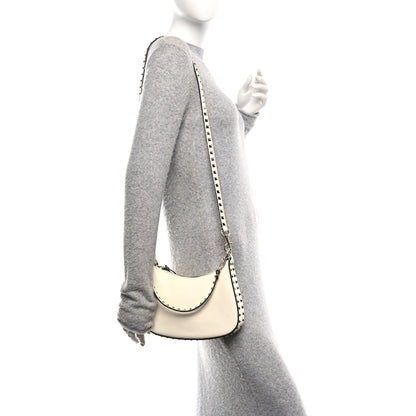 Valentino Garavani Pebbled Calfskin Small Rockstud Hobo Bag Ivory 2 of 9