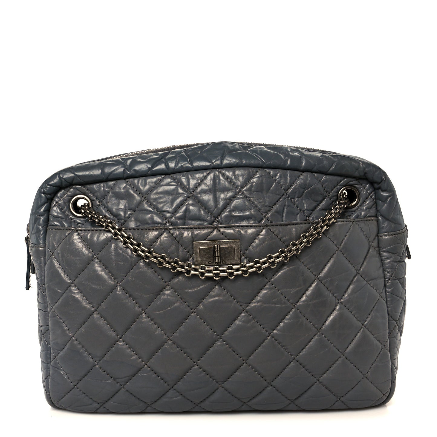 Aged Calfskin Quilted Large Reissue Camera Case Grey