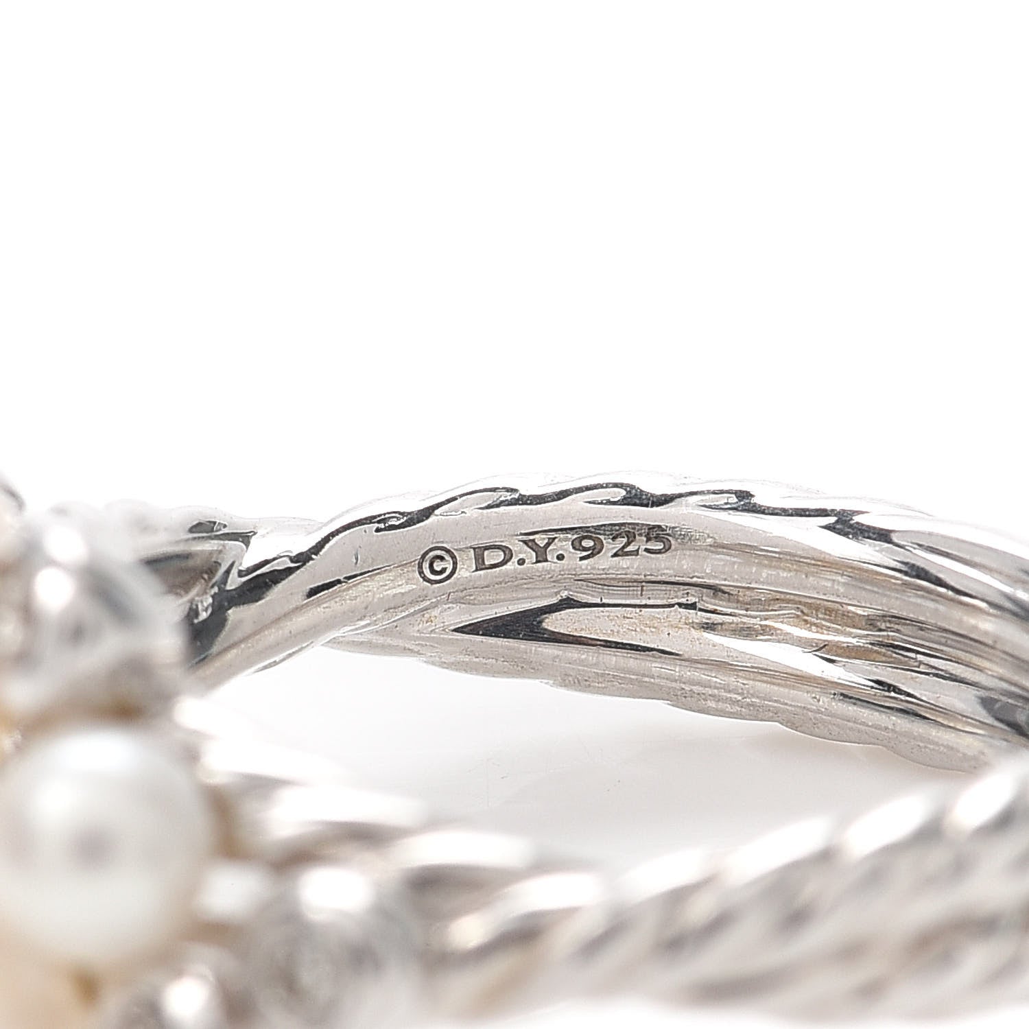 David Yurman Sterling Silver Diamond Pearl Cluster Cable Ring 54 7 4 of 4