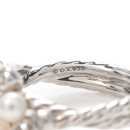 David Yurman Sterling Silver Diamond Pearl Cluster Cable Ring 54 7 4 of 4