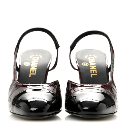 Chanel Patent Calfskin Crocodile Embossed Cap Toe CC Slingback Pumps 36.5 Dark Burgundy Black 3 of 10